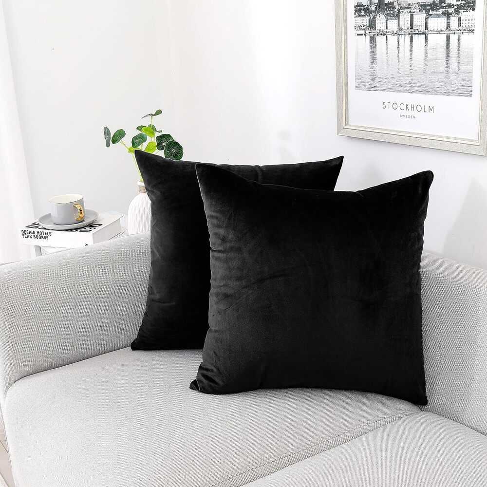 Throw Pillow Covers 18x18 Inch, Pack of 2 - Black Velvet Decorative